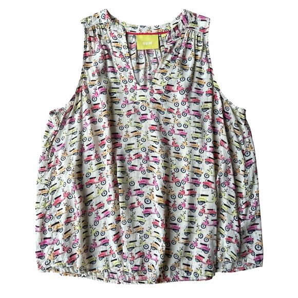 Maeve Anthropologie Vespa Scooter Print Sleeveless Blouse Enna Tank - Size 6 - Picture 5 of 13